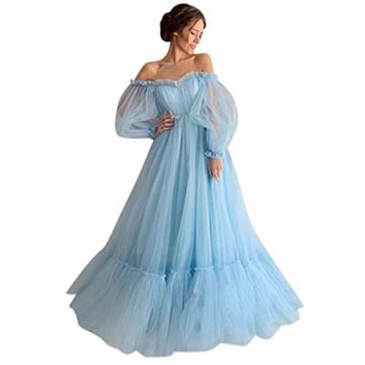 Damen Abendkleider A-Linie Lang Ballkleid Tüll Prinzessin Schulterfrei Hochzeitskleid Partykleid Maskerade Kleider Langarm Swing Kleider Puffärmel Tüll Prinzessin Kleid von BOTCAM