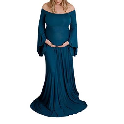 Frauen Schwangere sexy Fotografie Requisiten schulterfrei Mutterschaft festes Kleid Umstands Mode (Blue, XXXXL) von BOTCAM