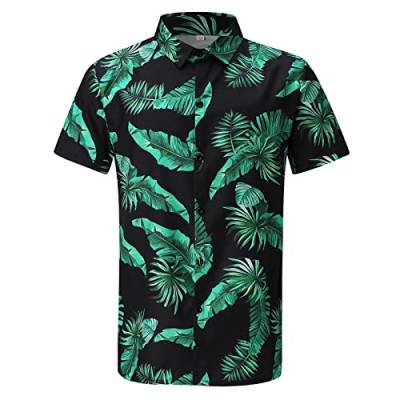 Herren 60er 70er Jahre Kleidung Retro Blumenhemd Hippie Beach Look Kurzarm Freizeithemd Tropische Druck Hawaii Strandhemd Urlaub Sommer Revers Button Down Shirt Bunt Funky Floral Hemden von BOTCAM