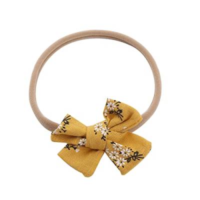 Kleinkind Baby Mädchen Blumendruck Stirnband Bowknot elastisches Haarband für Kleinkinder Handtuch L (Yellow, One Size) von BOTCAM