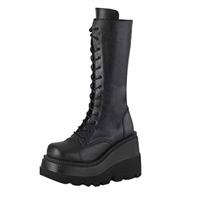 Stiefel Goth Frauen Plattform Punk Reißverschluss Schuhe Stiefel Mitte grob beiläufige Keile Schuhe Damen Gelb Gr. 38 (Black, 42) von BOTCAM