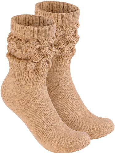 BRUBAKER Slouch Socken - Damen Schoppersocken für Fitness, Yoga, Workout, Gymnastik und Wellness - 1 Paar Knit Sportsocken für Frauen - Beige Größe 35-38 von BRUBAKER