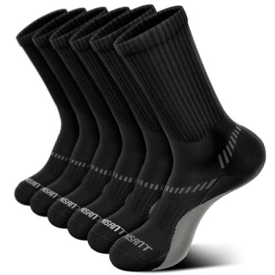 BULLIANT Socken Herren 6 Paar, Arbeitssocken Wandersocken Laufsocken Kompressionsstrümpfe Tennissocken Fußball Socken,Atmungsaktiv Rutschfeste(6Paare-Schwarz2643-39-42) von BULLIANT