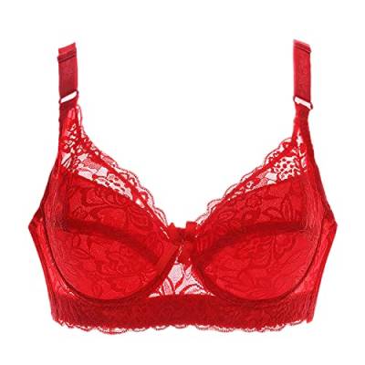 BURUVO Damen Push Up BH mit geblümter Spitze Cups Bügel BH Gepolsterte Unterwäsche Bustier Dünne Dessous Top Red 75D von BURUVO