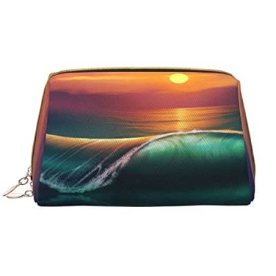Pacific Ocean Make-up-Tasche aus Leder für Damen und Mädchen, große Reise-Hand-Clutch, Kosmetiktasche für Kulturartikel, Schmuck, Schlüssel oder Handy, Sonnenuntergang Meer, Einheitsgröße von BUULOO