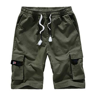 Baijiaye Herren Cargo Shorts 100% Baumwolle Strandhose Jogginghose Bermuda Kurz Hose Grün 1# 6XL von Baijiaye