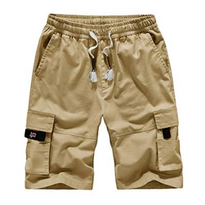 Baijiaye Herren Cargo Shorts 100% Baumwolle Strandhose Jogginghose Bermuda Kurz Hose Khaki 8XL von Baijiaye
