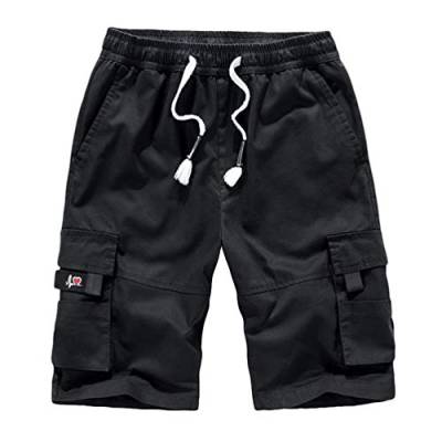 Baijiaye Herren Cargo Shorts 100% Baumwolle Strandhose Jogginghose Bermuda Kurz Hose Schwarz 5XL von Baijiaye