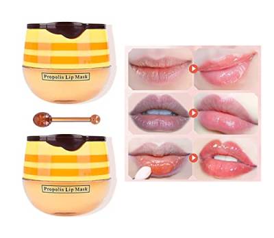 Lip mask, Honey Lip Mask, Sleeping Lip Mask, Propolis Moisturizing Honey Lip Mask Lip Balm Nourishing Anti-Wrinkle Lip Care with Brush, Reduces Lip Lines, Hydrate & Plump for Dry, Chapped Lips (2pcs) von Bamideo