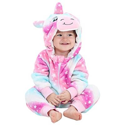 Barrageon Baby Flanell Spielanzug 12-18M Tier Strampler Winter Warm Overall mit Kapuze Pyjama Junge und Mädchen Süß Jumpsuit (Mehrfarbig-90) von Barrageon