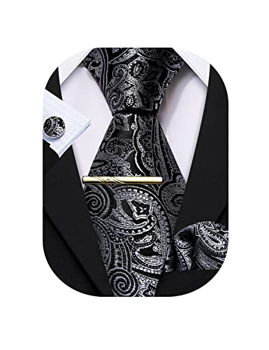 Barry.Wang Herren Seiden-Paisley-Krawatten mit Taschentuch Manschettenknopf Krawattenset Feierliche Hochzeit 3PCS von Barry.Wang