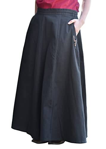 Battle-Merchant Mittelalterlicher Rock Damen Baumwolle | bodenlang und weit ausgestellt in div Farben S-XXL | Mittelalter LARP Kleidung Magd Wikinger (Schwarz, L) von Battle-Merchant