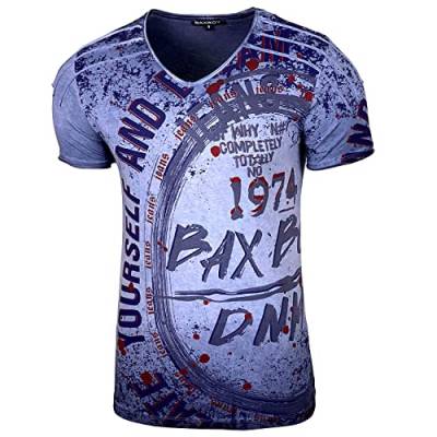 Baxboy Herren Rundhals Vintage Verwaschen T-Shirt Kurzarm Slim Fit Design Fashion Top Print Shirt 109, Farbe:Blau, Größe:M von Baxboy