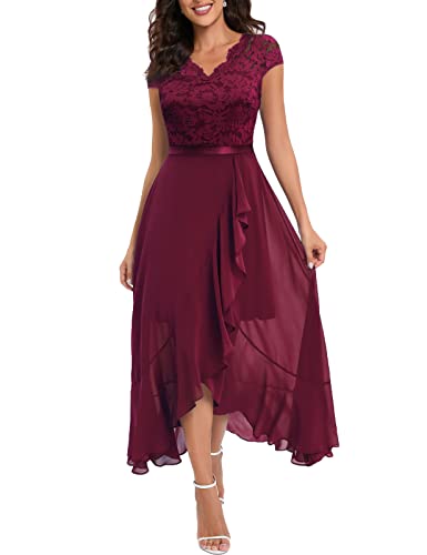 Bbonlinedress Abendkleid lang elegant Cocktailkleid V-Ausschnitt Brautkleid Chiffon Hochzeitkleid Weihnachtskleid Party Winter Ballkleid Burgundy XL von Bbonlinedress