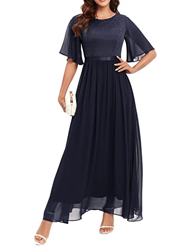 Bbonlinedress Abendkleider elegant für Hochzeit Spitzen Chiffon Ärmel Kleid festliches Brautjunferkleid Maxi Bridesmaid Dress Partykleid Abschlusskleid lang Ballkleid Navy S von Bbonlinedress