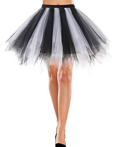 tüllrock Damen Knielang Tüll Petticoat Kleider Unterrock Dirndl kurz Vintage Rock Damen kariert Petticoat rot Tutu Ballet Tüllrock Black-White XL von Bbonlinedress