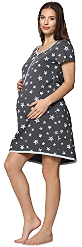 Be Mammy Damen Umstands Nachthemd mit Stillfunktion BE20-175 (GraphieSterneBlau, XL) von Be Mammy