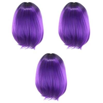 Beavorty 3St Perücke Echthaar Seitenteil Cosplay-Perücken Perücken für weiße Frauen lila Party Perücke schwarze Perücke Bob-Haar mit Farbverlauf Bob-Perücke Mädchen kurze Hose Damen Violett von Beavorty