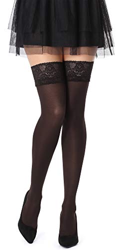 Bellivalini Damen Halterlose Mikrofaser 40 DEN Strümpfe mit Spitze BLVFI1004 (Schwarz, XL (Herstellergröße: 5)) von Bellivalini