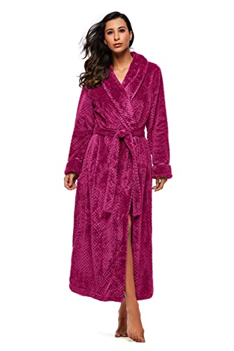 BELLOO Bademantel Langer Saunamantel für Damen und Herren aus Coral Fleece,Roserot,XL von BELLOO