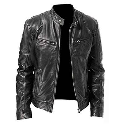 Beokeuioe Lederjacke langärmelig Biker Punk Lederjacke Stehkragen modisch lässig Herren Lederjacke Kunstleder Bikerjacke Lederweste Winter Vintage Lederjacke von Beokeuioe