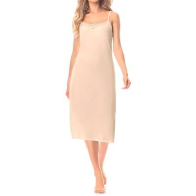 BestSale247 Damen Sexy Unterkleid mit Spitze - einstellbare Trägern nahtlos Unterröcke Nachthemd Nachtwäsche (Beige Lang,XXL-3XL) von BestSale247