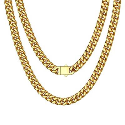 Bestyle Panzerkette Herren Gold 7mm Kubanische Gliederkette Edelstahl Hip Hop Halskette Jungen Teenager Rapper Schmuck Kettenlänge 76cm von Bestyle