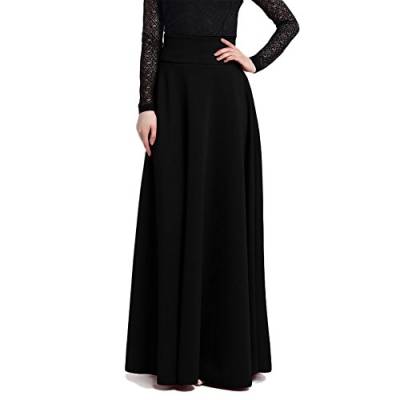 Damen hohe Taille gefalteten Rock - Midi Maxi Lange Röcke Mode Solid Color Rock Party Röcke (2XL, Schwarz) von BiilyLi