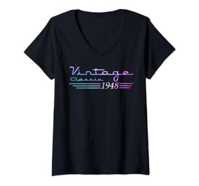 Damen 76 Jahre alte Geschenke Vintage 1948 76. Männer Frauen 76. Geburtstag T-Shirt mit V-Ausschnitt von Birthday Gift Co.