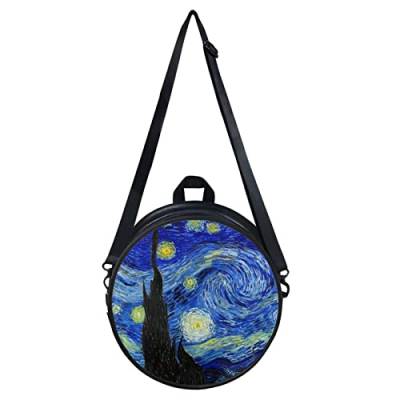 Biyejit Crossbody-Taschen für Damen, runde Geldbörse, mit Reißverschluss, Leder, Schultertasche, Messenger Bag, Van Gogh Starry Night, One Size von Biyejit