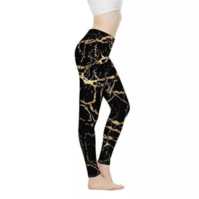 Biyejit Damen-Workout-Yogahose, athletischer Overall, Fitnessstudio, Tanz, Workout-Leggings für Damen, Marbles Gold Schwarz, M von Biyejit