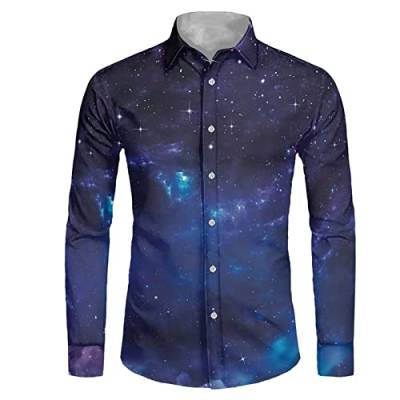 Biyejit Herren Langarmhemd Slim Fit Casual Grafik Business Formal Button Up Shirts, Galaxy Stars, M von Biyejit