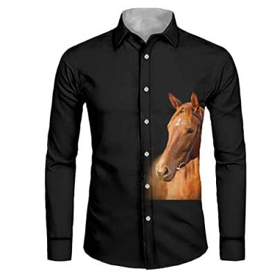 Biyejit Herren Langarmhemd Slim Fit Casual Grafik Business Formal Button Up Shirts, pferd, XL von Biyejit