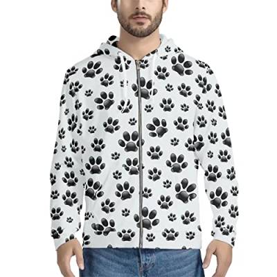 Biyejit Herren-Sweatshirts mit Kapuze, 3D-Druck, mit Reißverschluss, Schwarz-weiße Hundepfoten, XXXXL von Biyejit