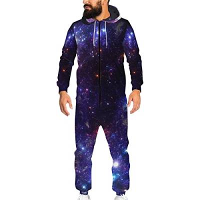 Biyejit Unisex Neuheit 3D gedruckt Einteiler Pyjama Damen Herren Kapuze Jumpsuits Erwachsene Nachtwäsche Strampler, Galaxy Star, 4X-Large von Biyejit