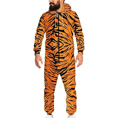 Biyejit Unisex Neuheit 3D gedruckt Einteiler Pyjama Damen Herren Kapuze Jumpsuits Erwachsene Nachtwäsche Strampler, Tiger Skin, 4X-Large von Biyejit
