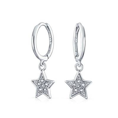 Amerikanische Patriotische Himmlische Rock Star Baumelnd Charme Sparkling Pave CZ Sterne Huggie Hoop Kpop Ohrringe Für Jugendlich Unisex Frauen .925 Sterlingsilber von Bling Jewelry