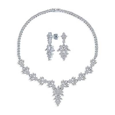 Bling Jewelry Brautschmuck Set Im Art Deco Stil Im Vintage Stil Mit Marquise Blatt Sternen Cubic Zirkonia AAA Cz Choker Kragen V Halskette & Kronleuchter Hängeohrringen Für Frauen Hochzeitsfestzug von Bling Jewelry