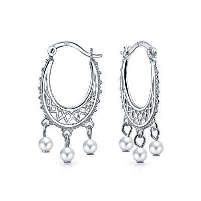 Boho Ethnischer Indischer Stil Weiße Süßwasserzuchtperlen Quasten Perlenfiligran Kronleuchter Creolen Ohrringe Für Frauen Teenager .925 Sterling Silber Bügelverschluss von Bling Jewelry