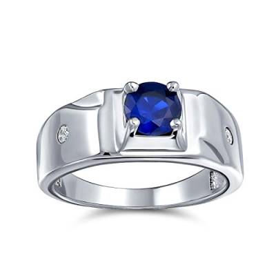 Bling Jewelry Personalisieren Sie Unisex 1Ctw Runden Solitär Simulierten Blauen Saphir AAA CZ Herren Verlobungsring Pinky Ring .925 Sterlingsilber Für Männer Anpassbar von Bling Jewelry
