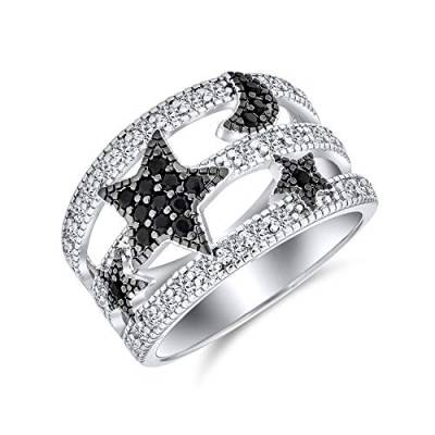 Bling Jewelry Schwarz Weiß Pave Cubic Zirconia Cz Mode Himmlisch Patriotisch Usa Amerikanisch Rock Star Sparkly Breite Anweisung Band Ring Für Frauen Teen Silber Plattiert von Bling Jewelry