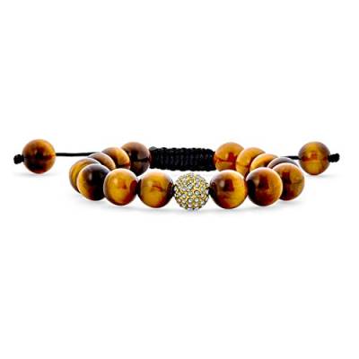 Bling Jewelry Unisex Braun Tiger Eye Pave Crystal Ball Perlen Shamballa Inspiriert Armband Für Frauen Männer Frauen Schnur String Einstellbar von Bling Jewelry