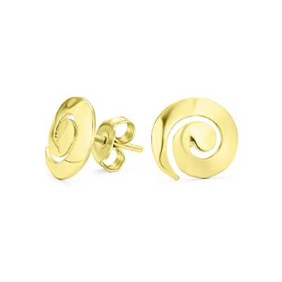 Boho Hammered Geometric Round Labyrinth Spiral Swirl Klein Stud Earrings For Freundin Teen Yellow 14K Gold Vergoldet .925 Sterling Silver von Bling Jewelry