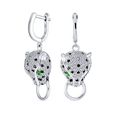 Nachlass Art Deco Stil Tier Spotted Schwarz Weiß Panther Katze Grün Auge Cubic Zirconia Pave CZ Hebel Zurück Baumeln Ohrringe Für Frauen Silber Vergoldet Messing von Bling Jewelry