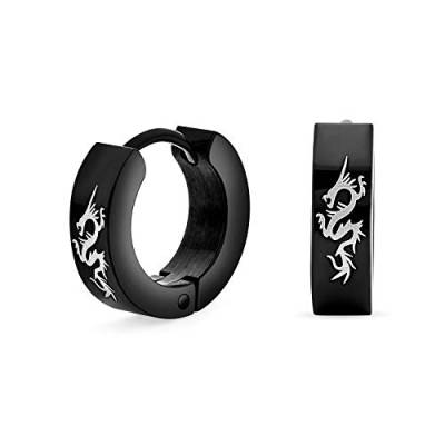 Unisex Biker-Schmuck Kleinen Asiatischen Drachen Hoop Kpop Huggie Ohrringe Für Männer Frauen Teenager Schwarz Ip-Edelstahl von Bling Jewelry