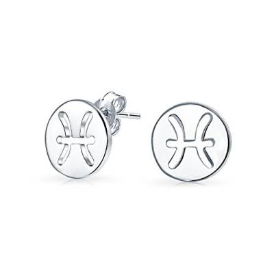 Kleine Einfache Runde Astrologie Fische Horoskop Sternzeichen Ohrstecker Für Teenager Für Frauen Sterling Silber 12 Geburt Monat Zeichen von Bling Jewelry