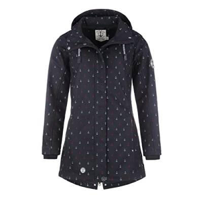 Blue Wave Damen Softshellmantel Jana mit Anker-Print Maritim - Softshelljacke Regenjacke Outdoor-Jacke in Marine Blau Größe 42 von Blue Wave