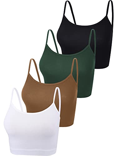 4er-Pack Cropped Tank Tops für Frauen, Spaghetti-Träger, bauchfreies Top, Basic-Sport-Crop-Cami, halbe Camisoles für Teenager-Mädchen, Schwarzgrün, Schwarz, Schokolade, Klein von Boao