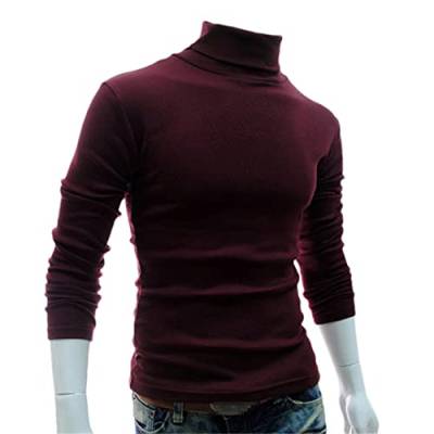 Herren Langarm Rollkragen Stretch Slim Fit Basic Strick Pullover Rot XXL von Bollrllr