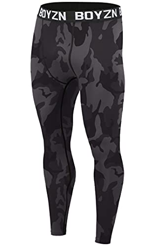 1er Pack Sport Leggings für Herren, Funktionsunterwäsche Kompressionshose Herren Fitness Strumpfhosen, Laufhose Tight Lange Unterhose Schnelltrocknende Sporthose Trainingshose Camo Black-M von Boyzn